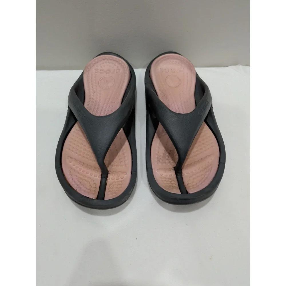 Crocs Athens Flip Flop W6/M4 Unisex Thong Sandals Gray & Pink Beach Pool Water